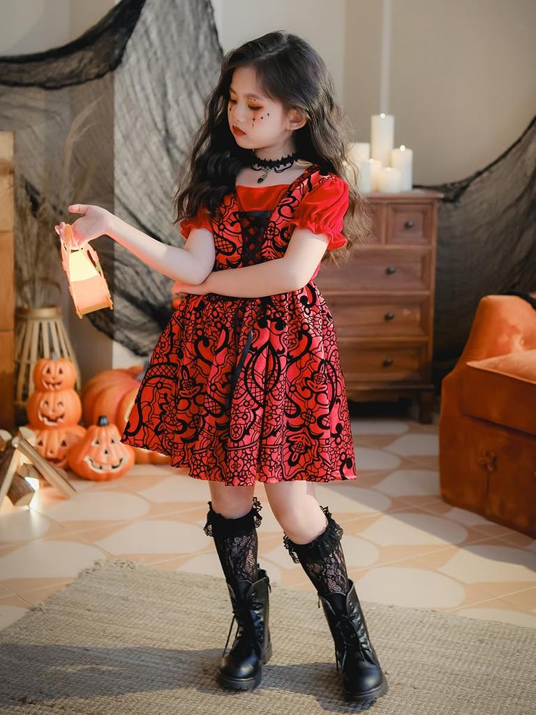 [AssassinCat] Halloween Children's Cosplay Costume Fairy Tale Little Red Riding Hood Dress Retro Court Stage Show Girls Walking Children's Clothing