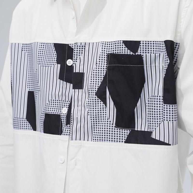 Spring Long-sleeved Shirt Casual Loose Color-blocking Handsome Japanese Versatile Men's Shirt