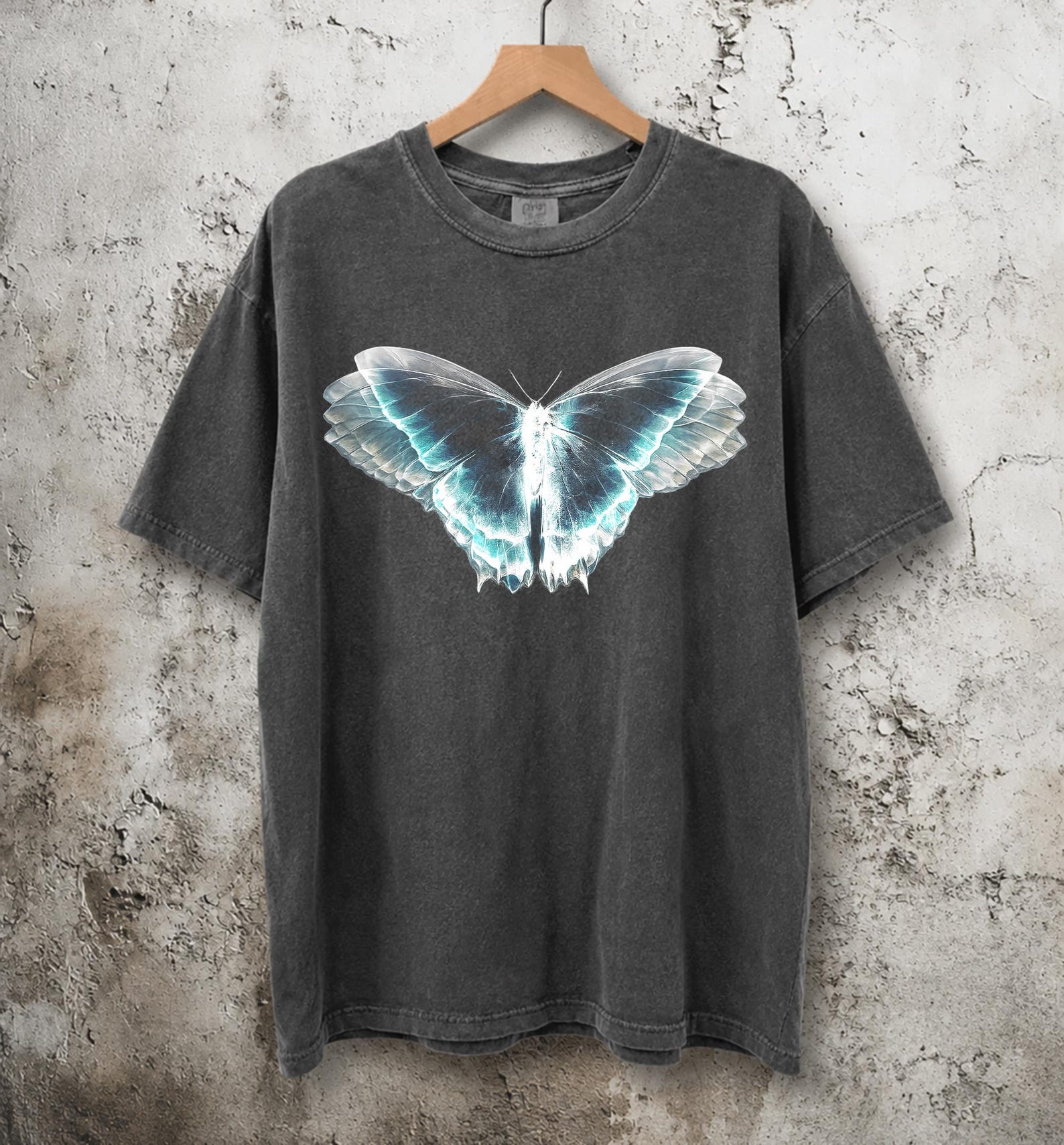 Glowing Blue Butterfly Graphic Tee, Y2K Grunge Cottagecore T-Shirt S