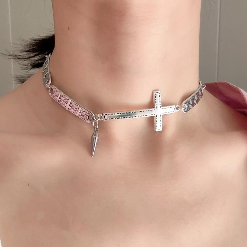 Grunge Rock Spliced Cross Necklace Punk Hip Hop Necklace Vintage Choker Necklace  Jewelry