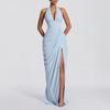 Rochie nouă de vară pentru femei, la modă și sexy, cu decolteu în V, talie înaltă, rochie plisată cu crăpătură înaltă