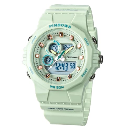 

PINDOWS Women s Watch, 50M Water Resistant, Outdoor Digital Sports Watch with Multi-Function, LED Backlight, Calendar, Alarm, and Stopwatch