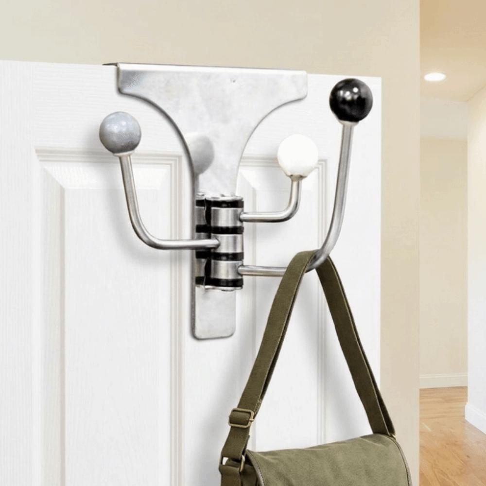 Multipurpose Stainless Steel Over The Door Hooks Wall Mounted Space Saving Swivel Hat Towel Rack Punch Free Coat Hanger Bedroom