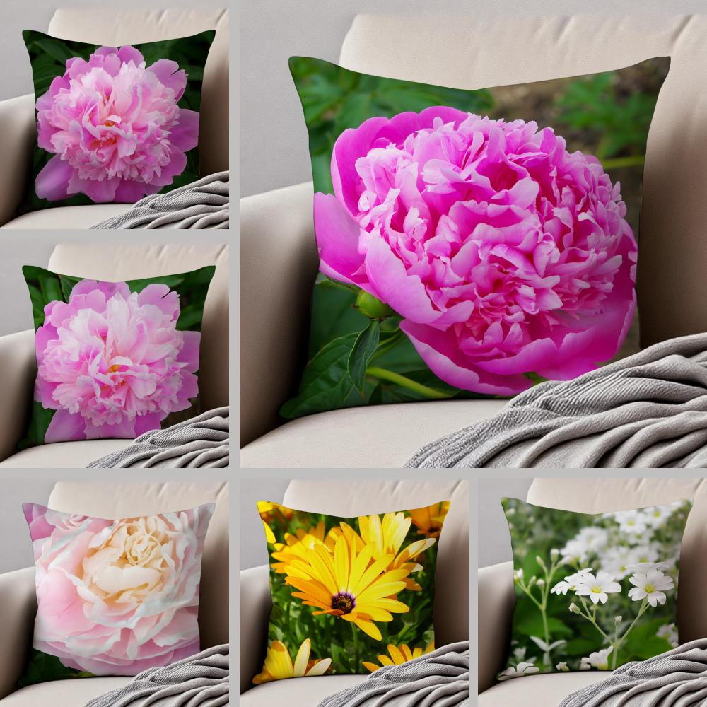 cheerful Natural Flowers in Photography Cushion Cover Throw Pillow Cover Hidden Button Durable Polyester Chair Cushion