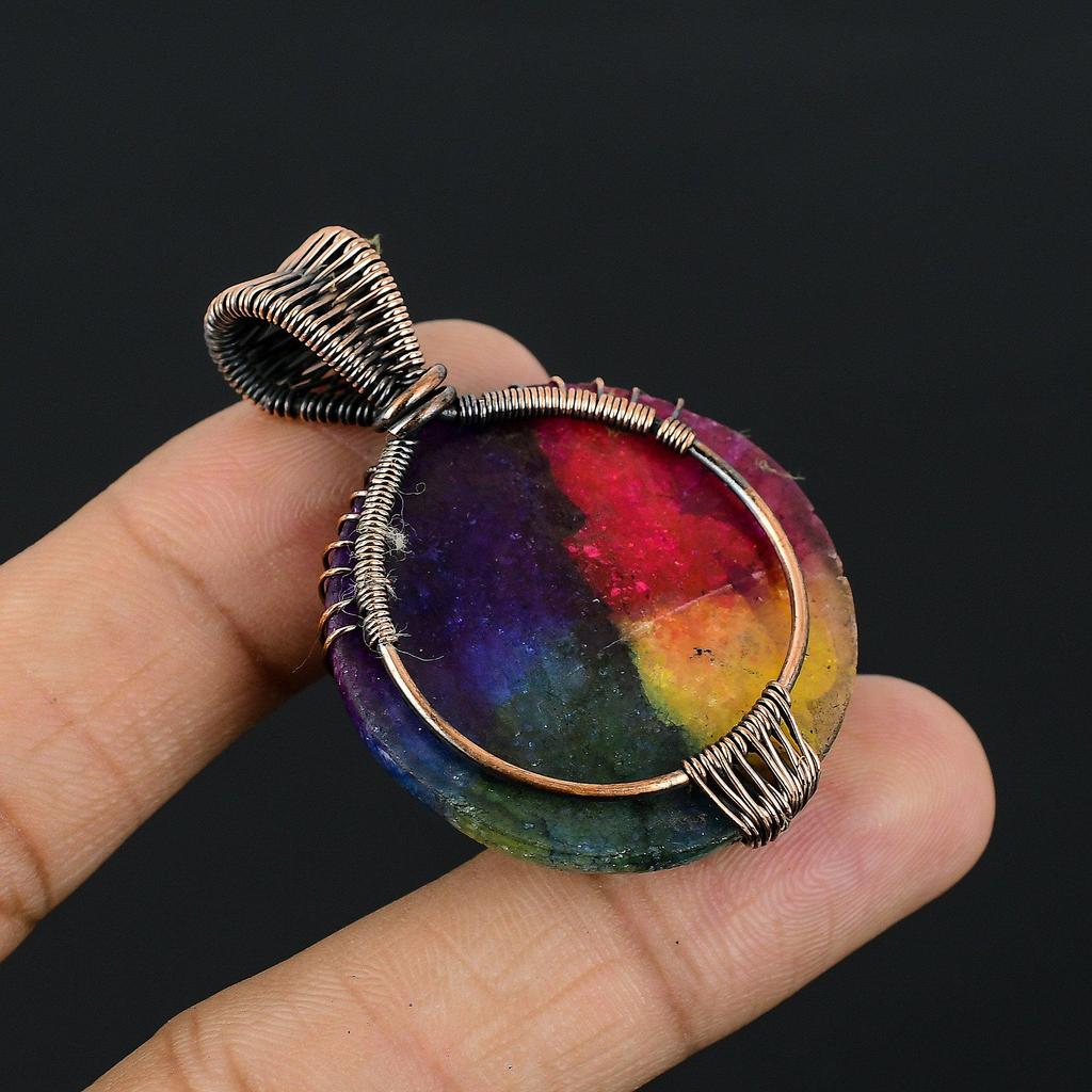 Tree Of Life Rainbow Solar Quartz 999 Copper Wire Wrapped Pendant, Handmade Gemstone Pendant Jewelry, Gifts For Wife Brand New Pendant