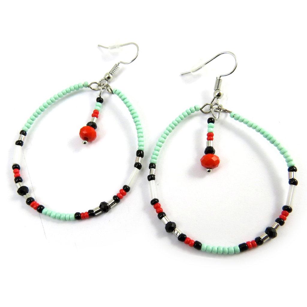 Les Trésors De Lily [N3146] - 'Navajo' Earrings Green Red Black