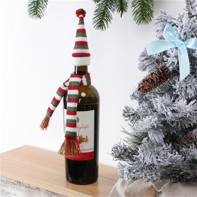 2pcs Wine Bottle Set Crismistmas Decor Santa Scarf Christmas Flatware Holder Xmas Wine Bottle Holder Santa Hats Bottle Rack
