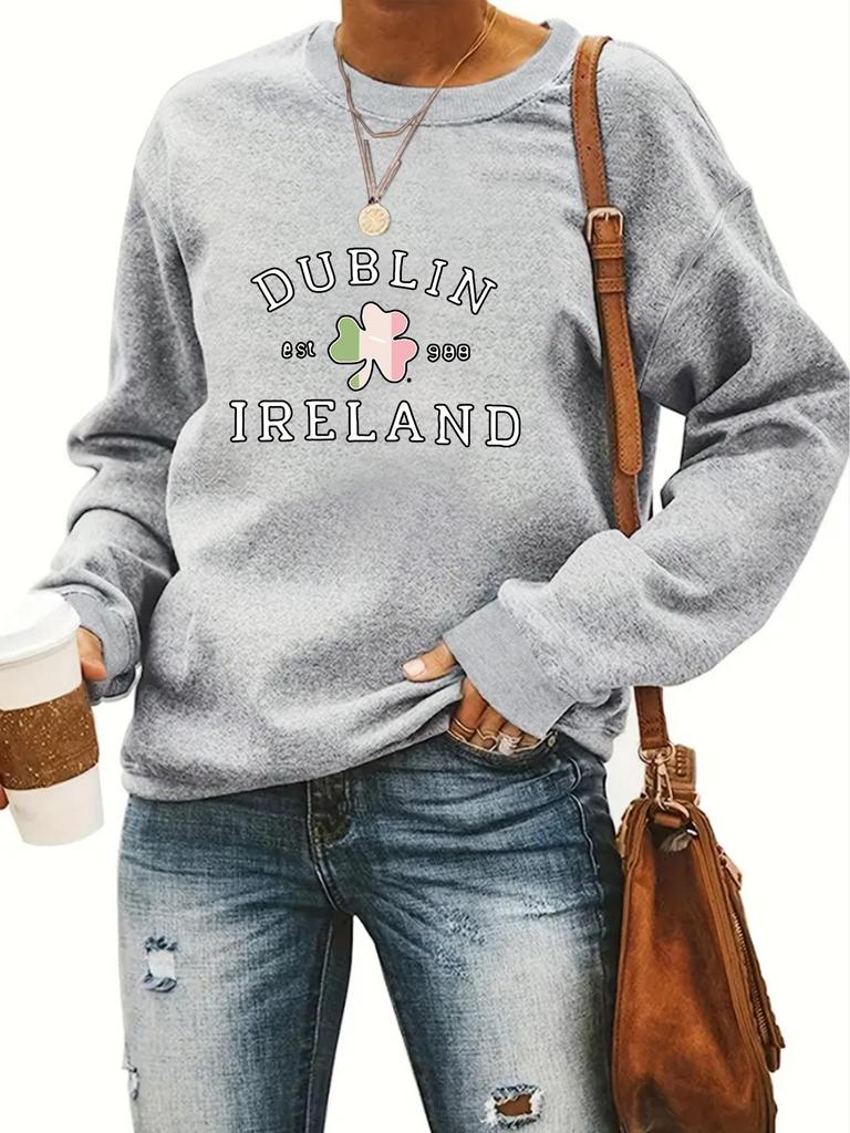 2024 Clover Print St. Patrick's Day Crew Neck Sweatshirt