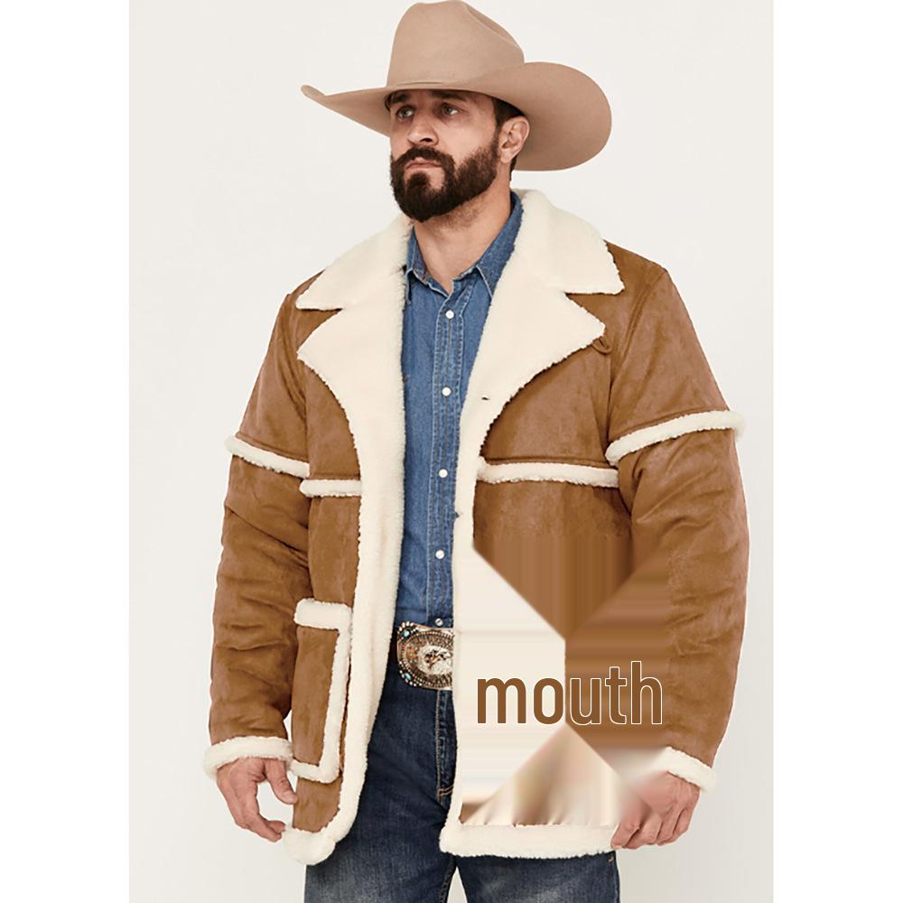 2024 Men s Thick Plus Velvet Patchwork Lapel Windbreaker Jacket - British Style for Autumn & Winter S