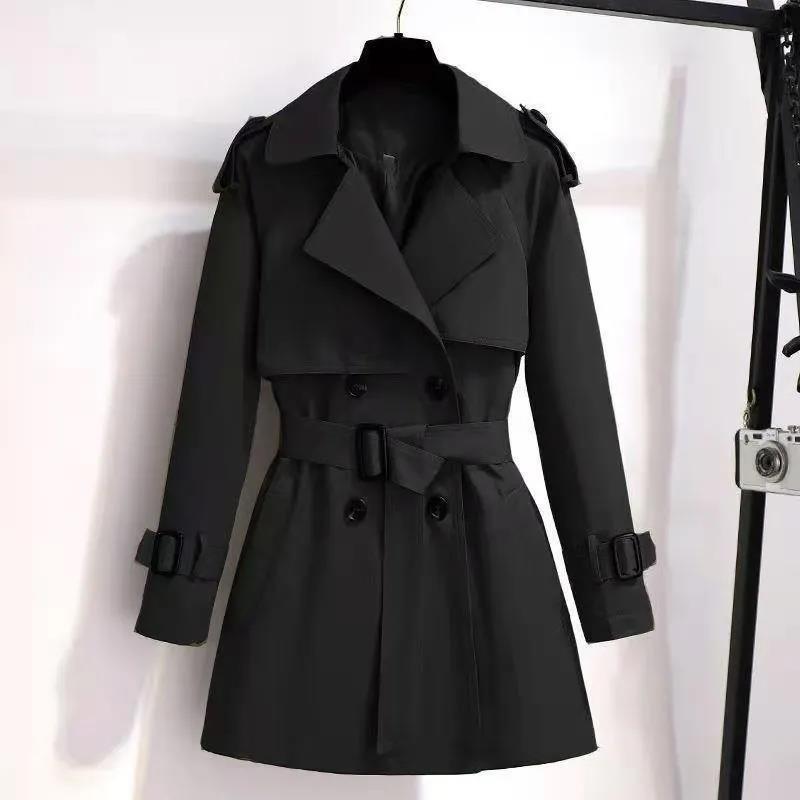 Women's Mid-Length Korean Style Trench Coat - Chic British Design