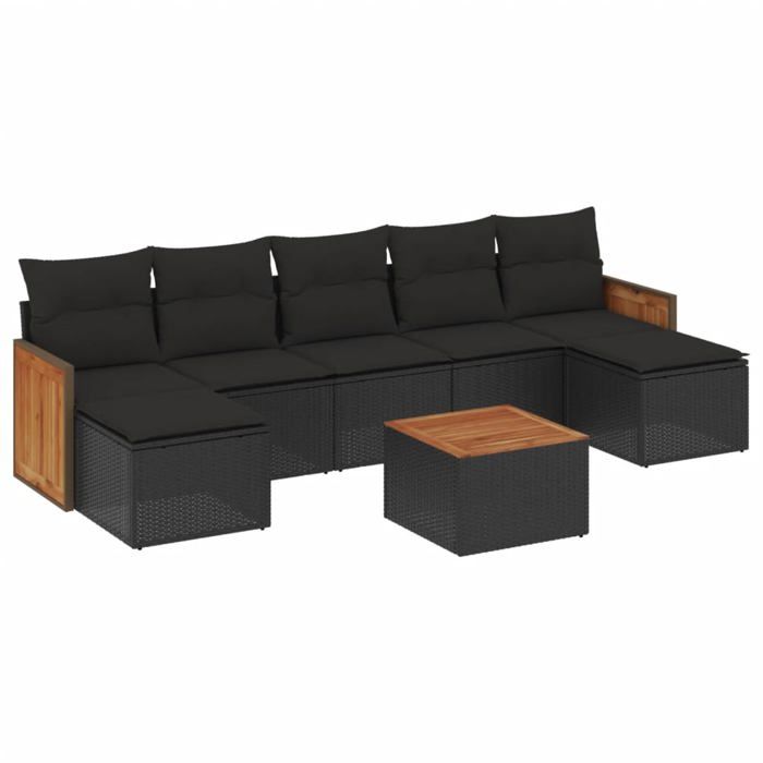 VidaXL Salon de Jardin avec Coussins 8 pcs, Canapés de Patio, Ensemble de Meubles, Mobilier de Terrasse Extérieur, Noir 3260319