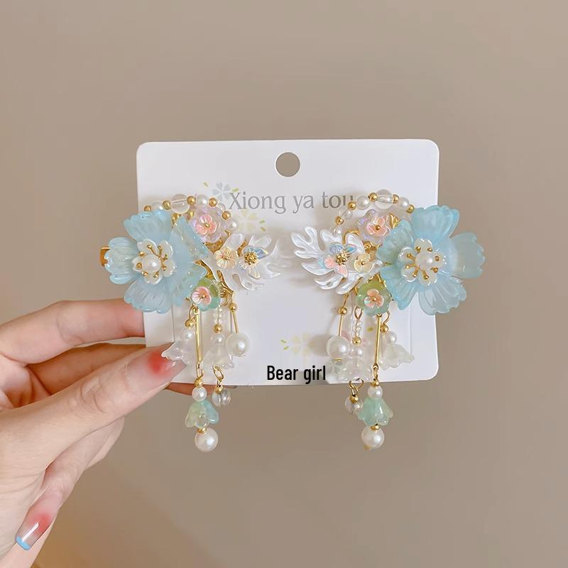 Retro Hanfu Haarspangen für Mädchen: Feenhafte Blumenquasten-Kopfschmuck & Elegante Haarnadeln