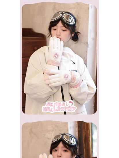 Sanrio Hello Kitty Women's Winter Ski Gloves - Thick Fleece, Warm Cotton, Touchscreen Compatible, Ideal for Riding & Cycling