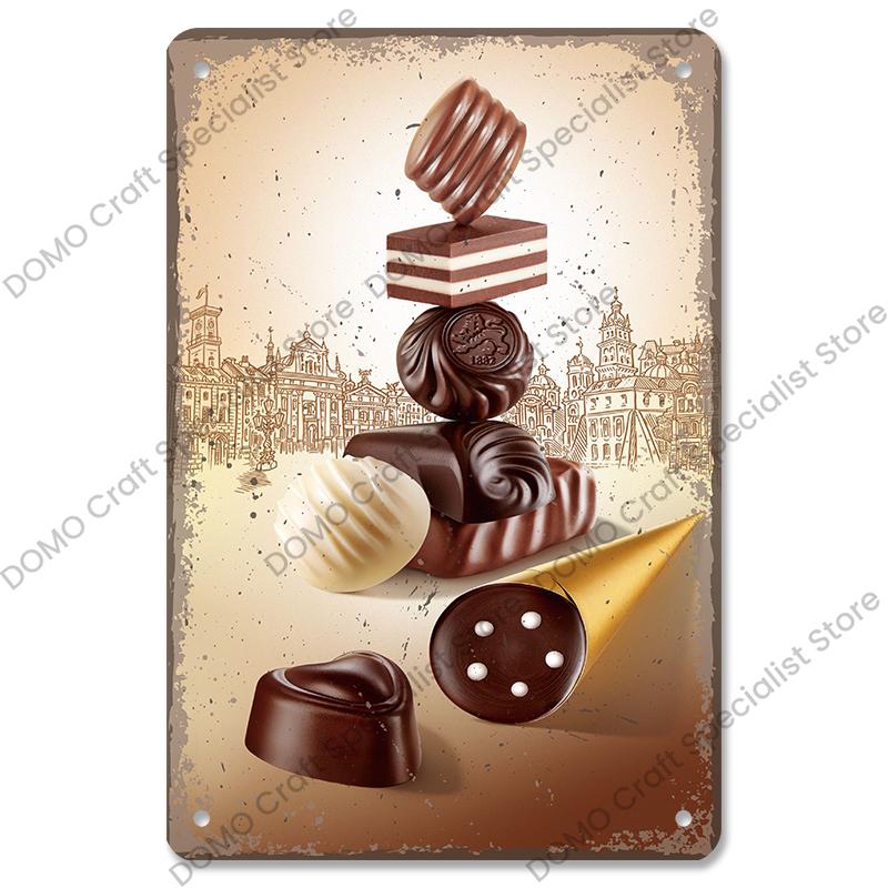 Chocolate Girl Poster Vintage Metal Plate Cartoon Ice Cream Strawbarry Metal Tin Signs Wall Decor Dessert House Bakery Kids Room