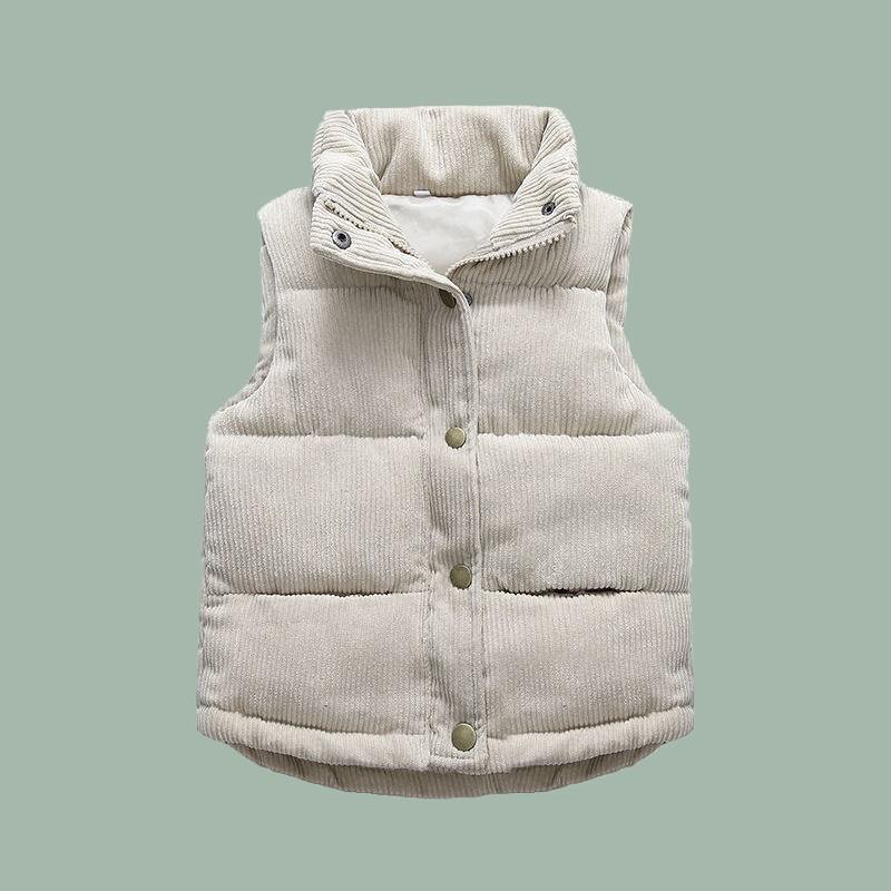Kids Padded Vest Boys Girls Corduroy Winter Outerwear Thick Cotton Lined Sleeveless Jacket Toddlers 3-8Y