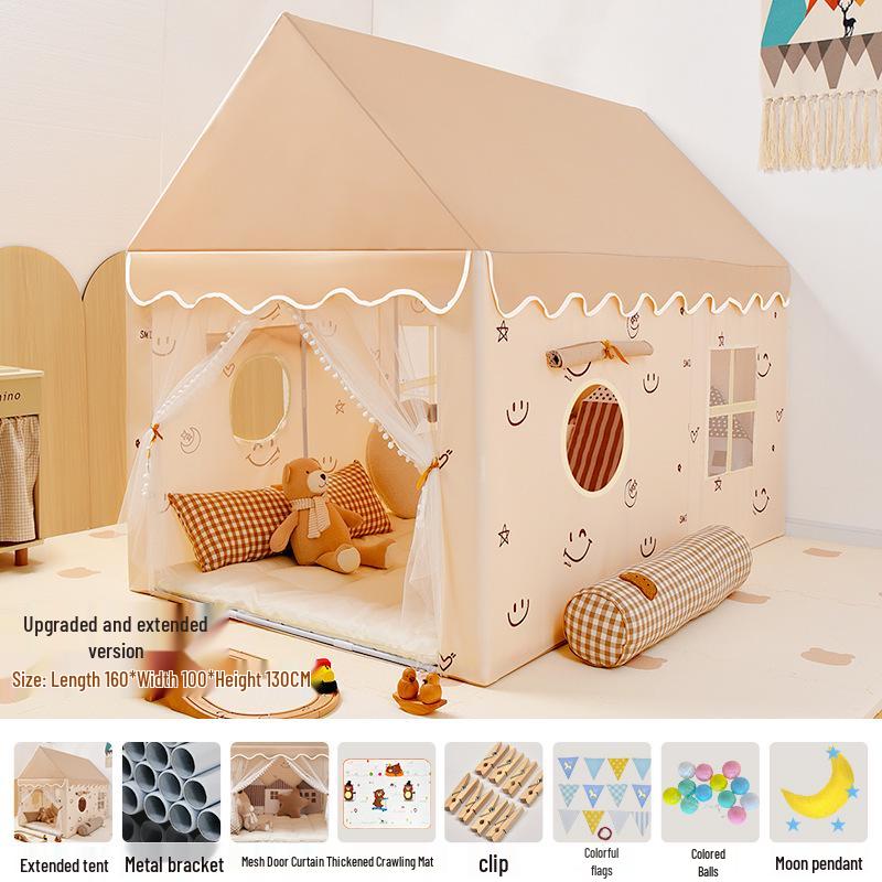 Children's Extra Long Indoor Princess Castle Tent with Mosquito Net