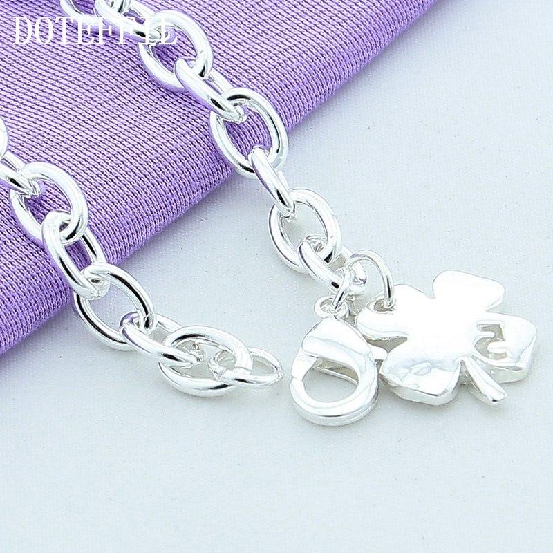 925 Sterling Silver Clover Leaves Lucky Number 5 Bracelet 20cm Chain Women Wedding Engagement Party Jewelry