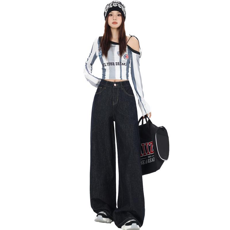 Women's High Waist Plush Wide-Leg Jeans for Fall and Winter