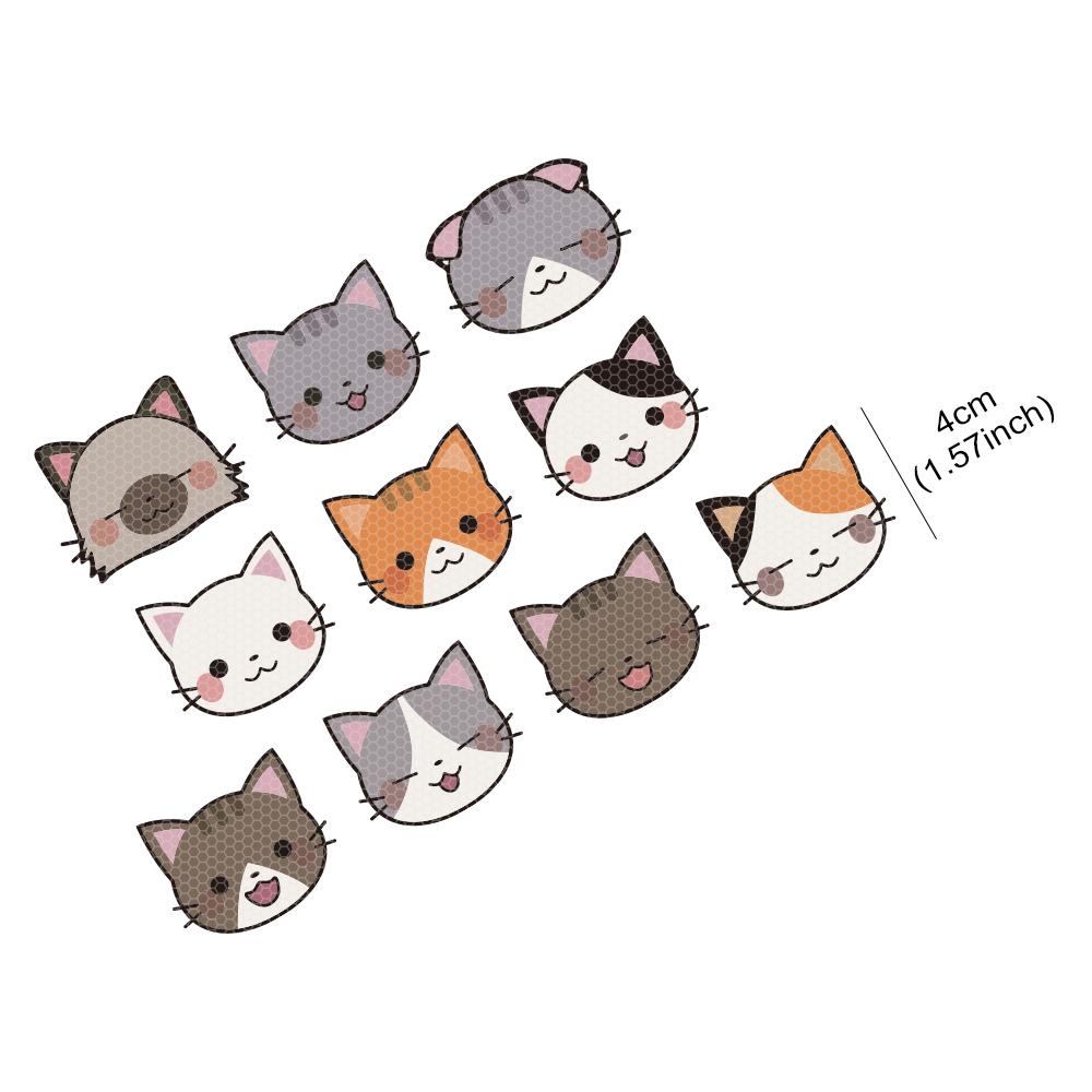 10Pcs Cartoon Cat Car Sticker Vehicle Motorcycle Reflective Scratch Blocking Window Windshield Cute Helmet Sticker Cute Decor