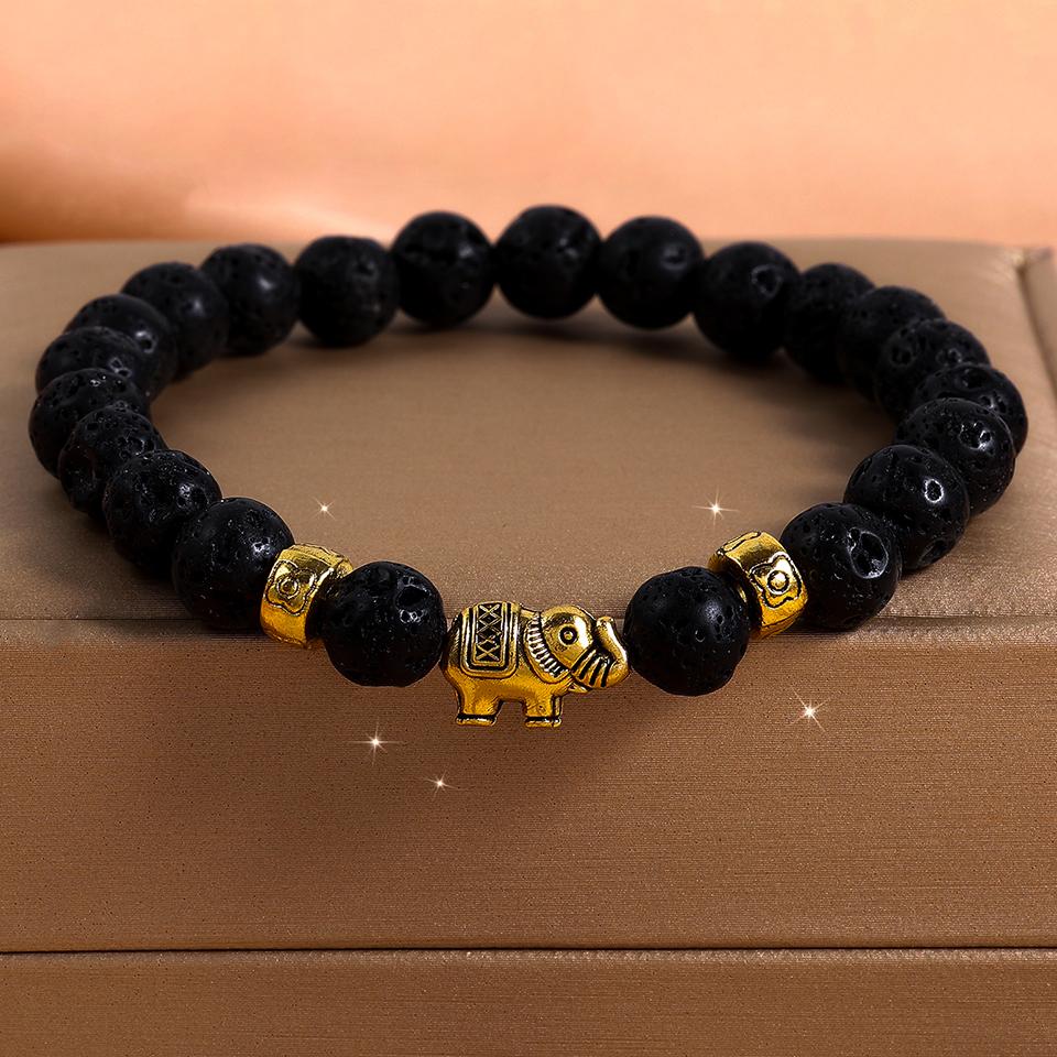 

ZAKOL Браслеты из натурального камня с плетением, регулируемые, с бусинами, с изображением слона, для мужчин и женщин, металлический плетеный браслет-стренд, веревка, циркон, подарки на каждый день чёрный