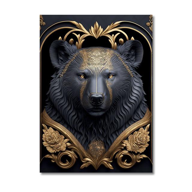 Metal Sculpture Gorilla King Canvas Painting Print Golden Lion Tiger Deer Bull Poster Art Animal Statue Picture Wall Decoration