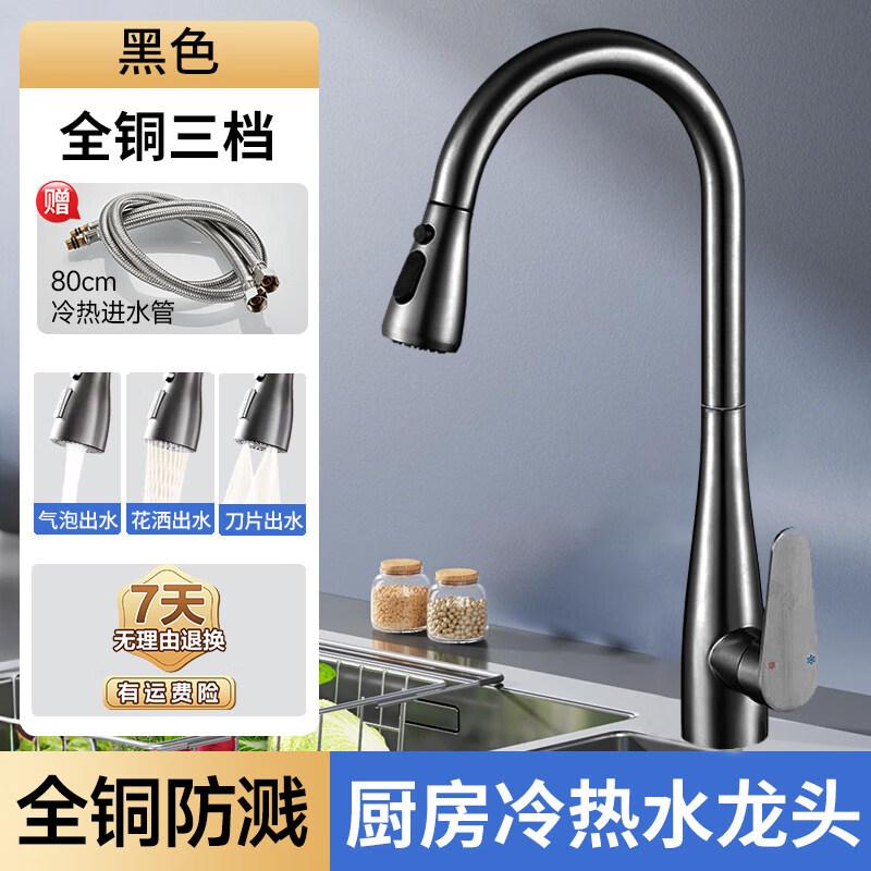 Black Wall-Mounted Pull-Out Kitchen Faucet