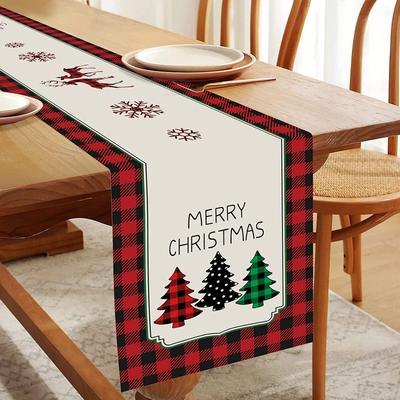Merry Christmas Table Runner Cute Deer Snowflakes For Kitchen Table Christmas Tree Winter Dining Room Home Party Decoration