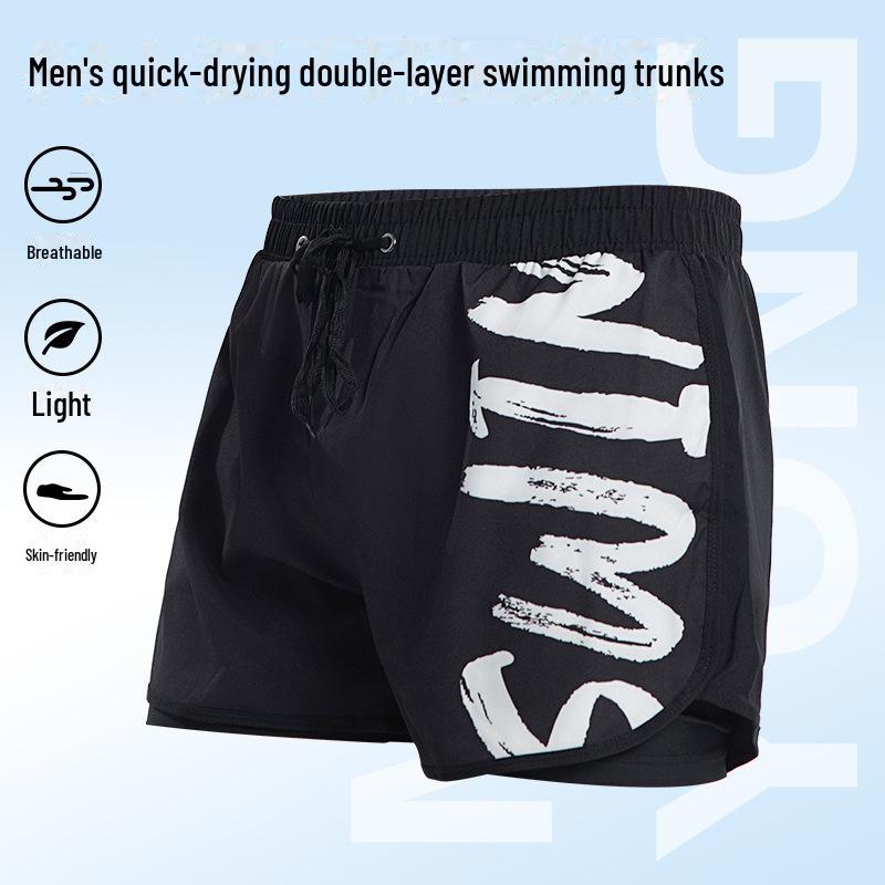 Men's Quick-Dry Double-Layer Swim Trunks - Loose, Anti-Embarrassment, Multi-Sport Shorts for Running, Beach, Surfing, Fitness.