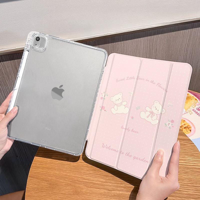 Smart Cover with Pencil Holder for Samsung Tab S6 Lite 10.4 Inch TPU Soft Case for Tab S7 S8 S9 11 Plus S10 S9 12.4 Inch Bear
