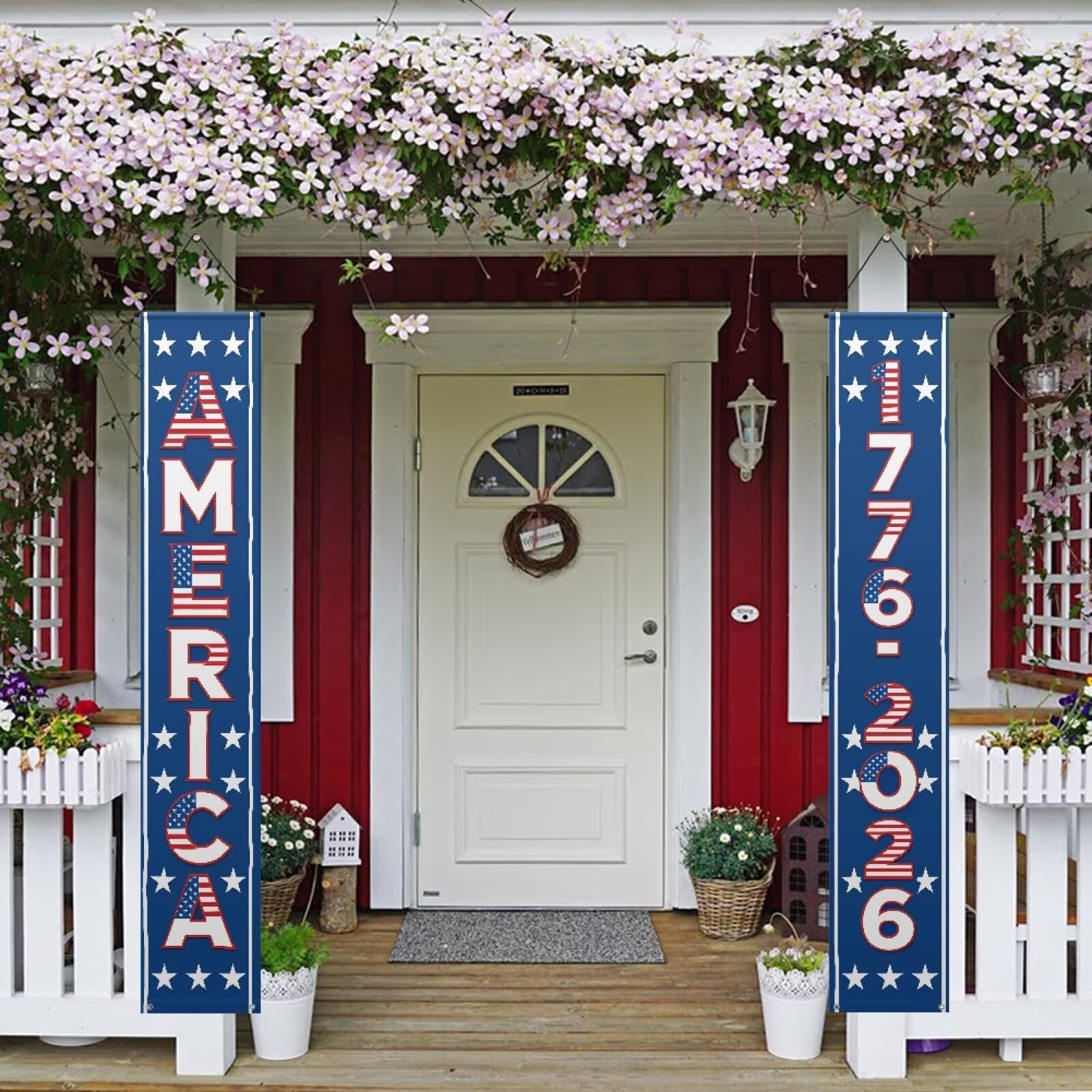

Vertical Hanging Set Welcome for 250 Years Durable Polyester Patriotic Porch Sign for Outdoor Decor One Size