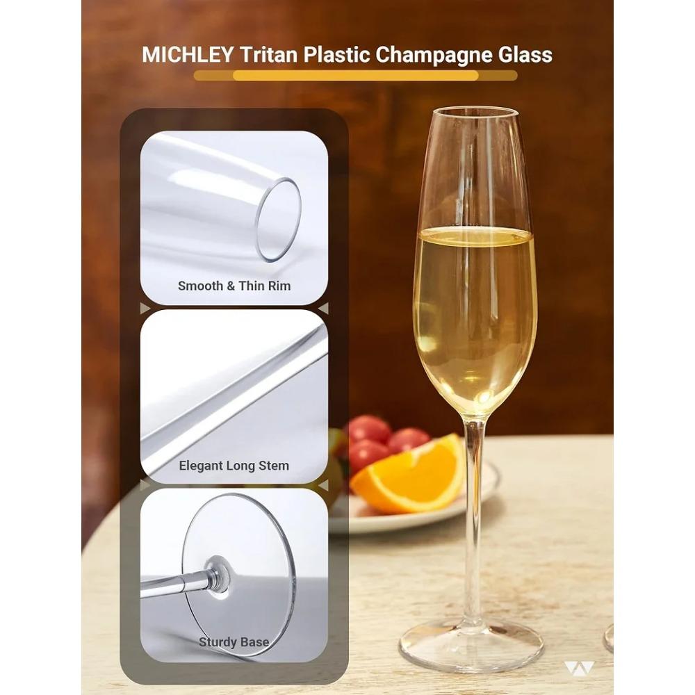 MICHLEY Unbreakable Champagne Flutes Floating Glasses Set Tritan Plastic Sparkling Wine Glass For Pool Wedding Party Barware