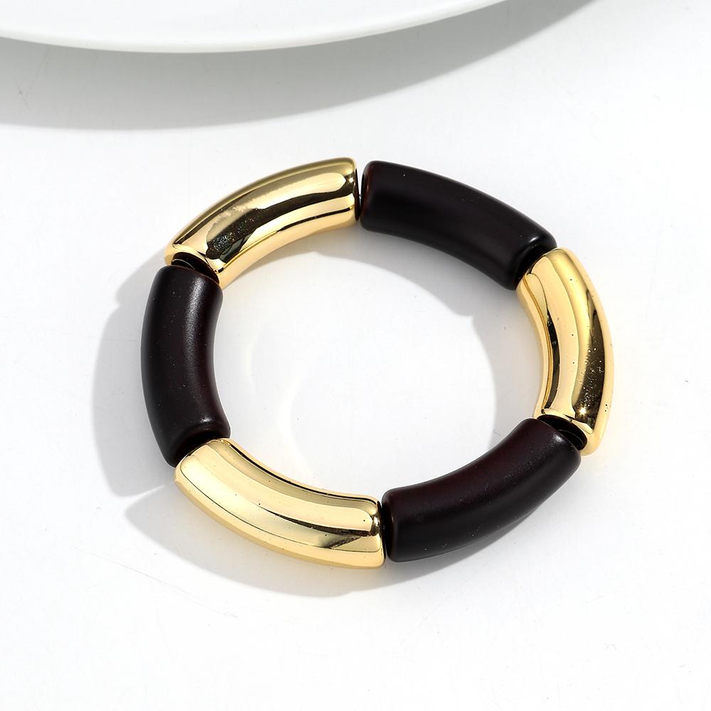 Vintage Acrylic Bamboo Tube Elastic Bracelets Bangles for Women Matte Black Resin Bend Pipe Beaded Bracelet Trendy Jewelry Gifts