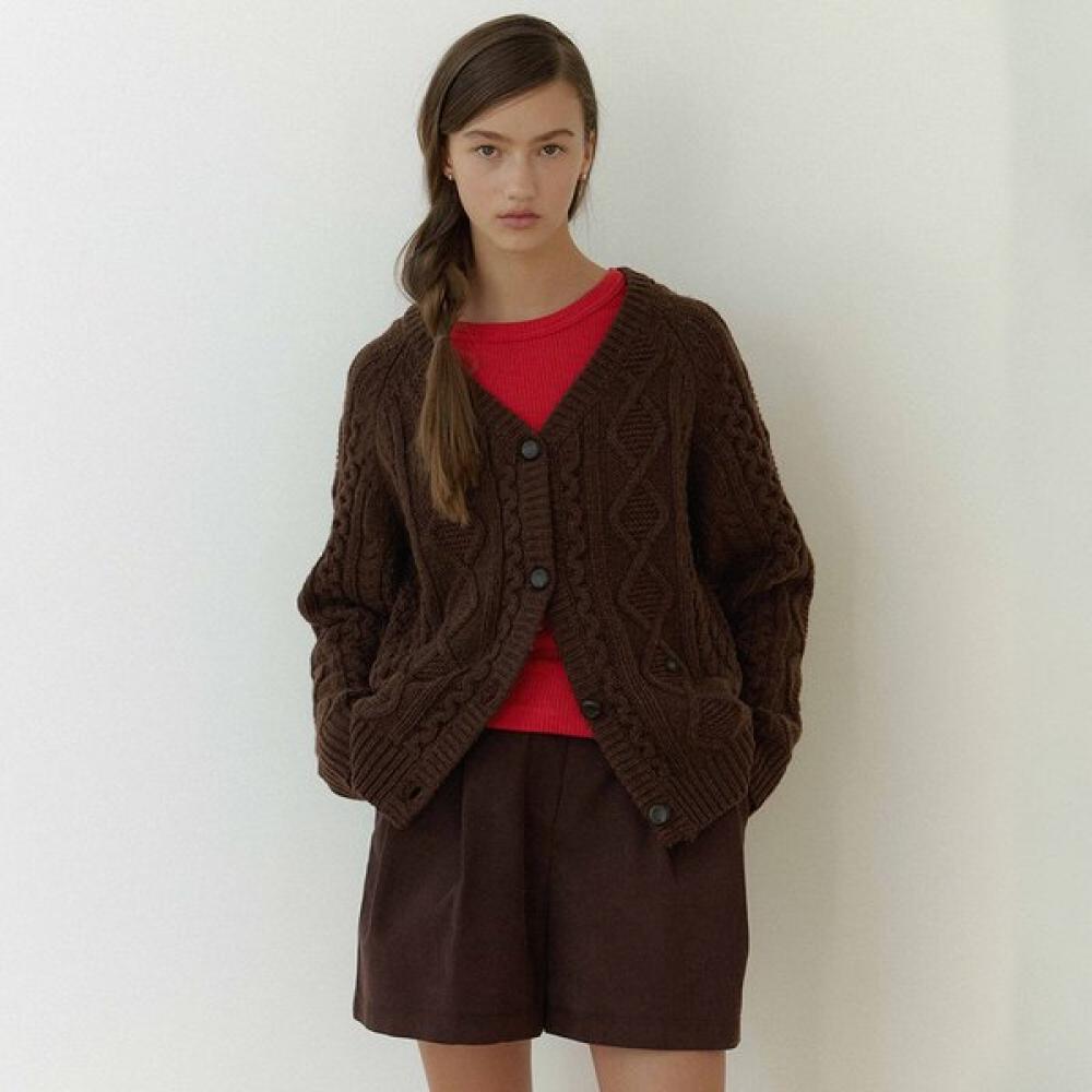 

On On Cable V Neck Cardigan Nek5wda17 BROWN/M_02
