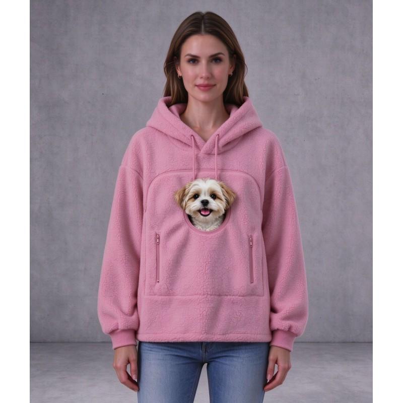 Double-sided Fleece Hooded Sweatshirt Loose Teddy Warm Pullover With Zipper Pockets