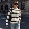 Women's Crew Neck Sweater, Striped, Long Sleeve, Loose Fit for Fall and Winter