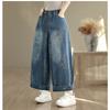 DIMANAF 2025 Plus Size Autumn Jeans New Long Pants Floral Print Women Loose Denim Trousers Big Size Casual