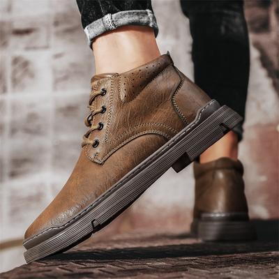 New Autumn British Style Vintage Genuine Leather High-Top Worker Boots Fleece-lined Mid-Top Leather Shoes Winter