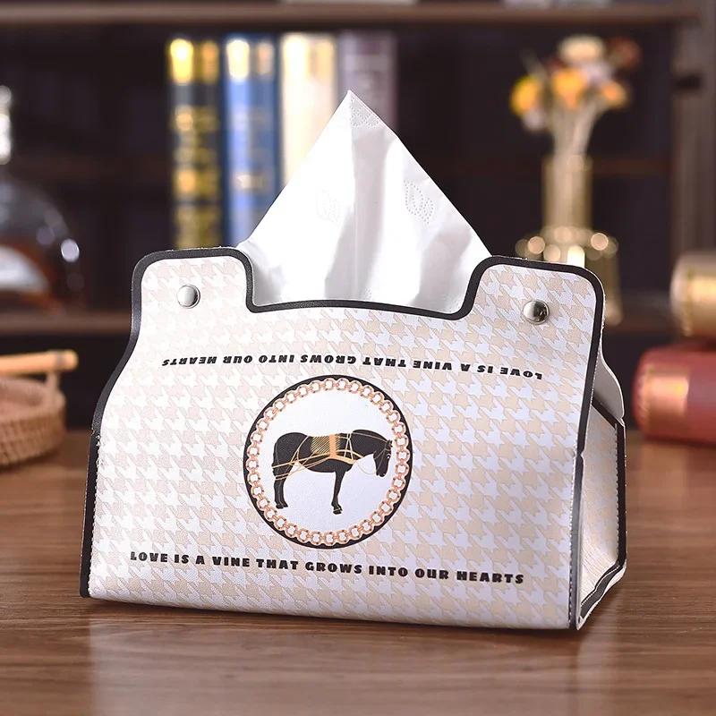 PU-Leder Taschentuchbox Europäischer Retro-Stil Wasserdichter Serviettenhalter Badezimmer Auto Wohnzimmer Couchtisch Universelle Aufbewahrungsbox