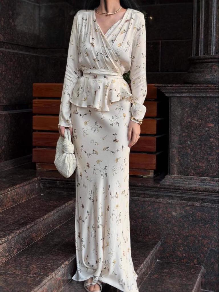 2025 Summer European & American Sexy V-Neck Long Sleeve Elegant Dress