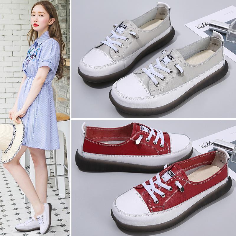 2022 White Soft Sole Low-Cut Casual Leather Sneakers - Trendy Korean Style for Spring and Autumn