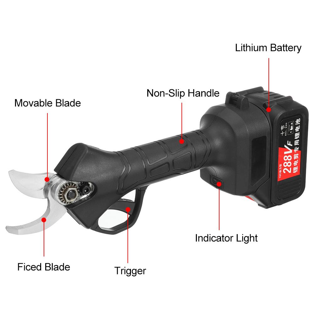 288V 30mm Electric Cordless Rechargeable Pruning Shears Secateur Fruit Tree Branch Cutter Garden Tools 22800mah Li-ion Battery Balck
