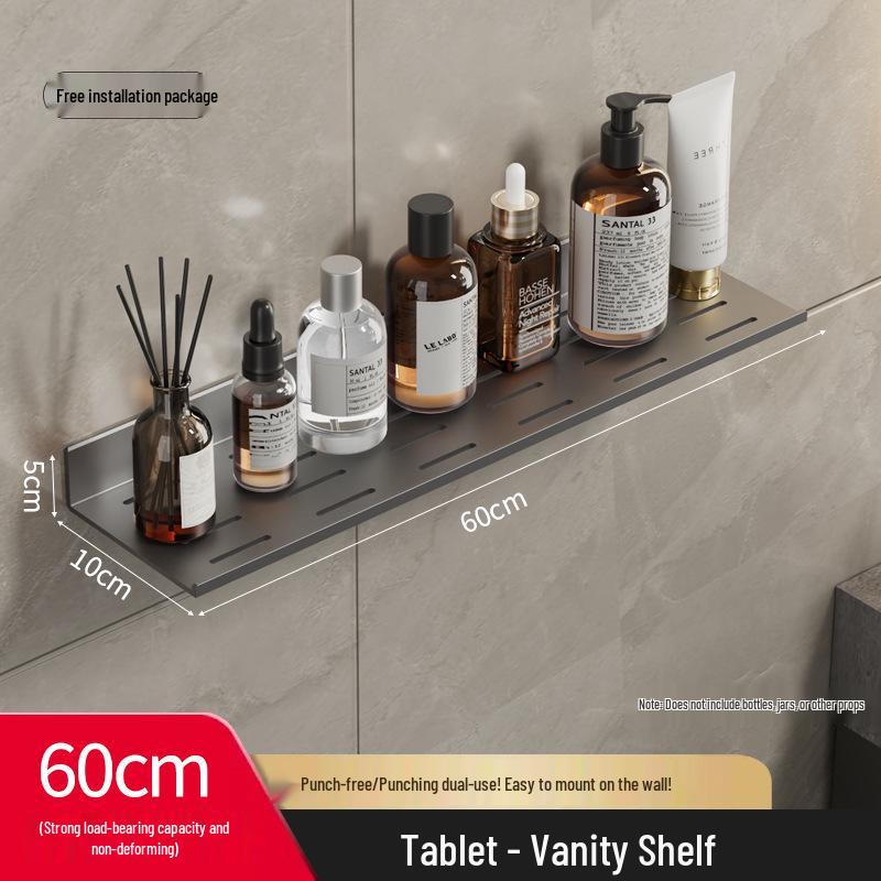 Wall-Mounted No-Drill Bathroom Vanity Shelf with Space for Faucet and Mirror