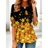 Women's Long Sleeve Crew Neck Pink Floral Glitter Print Casual T-Shirt, Regular Tops for Spring Summer Daily Party Wear