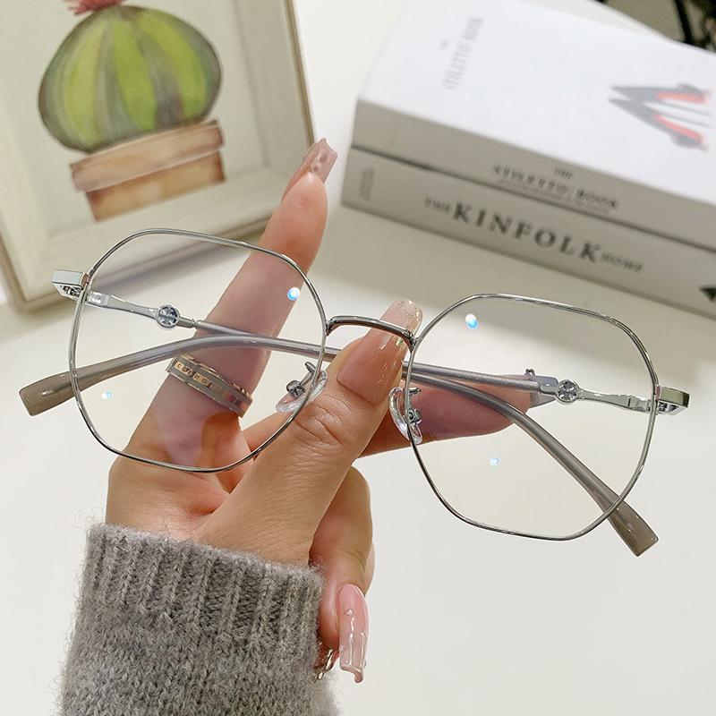 

Retro Gold Wire Polygon Anti-Blue Light Glasses Female Tide, Myopia Large Frame Plain Makeup Versatile Flat Light Glasses Frame 18196