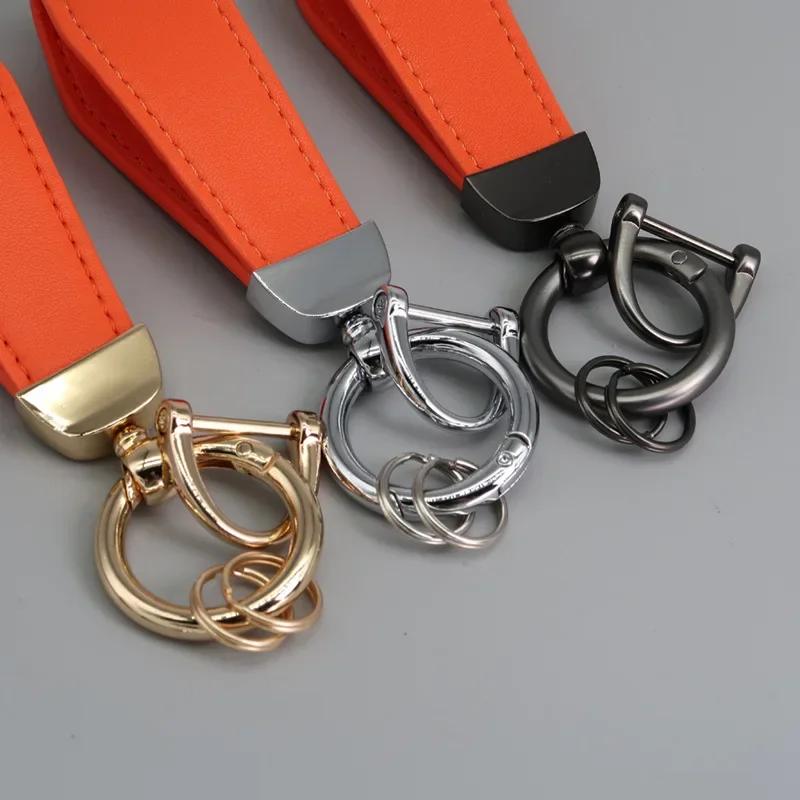 Custom LOGO Vintage PU Leather Keychain Laser Engrave Metal Car Keyring Personalize Texts Key Chains for Men and Women Gift
