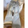 High Waist Plus-Sized Light Blue Velvet Flare Jeans for Autumn/Winter