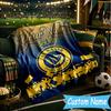 Custom Name Al Nassr Football Club Crest Flannel Blanket, Use for Birthday/Holiday Gift, Soft Blanket for Sofa/Bed/Camping/Office, Home Decor