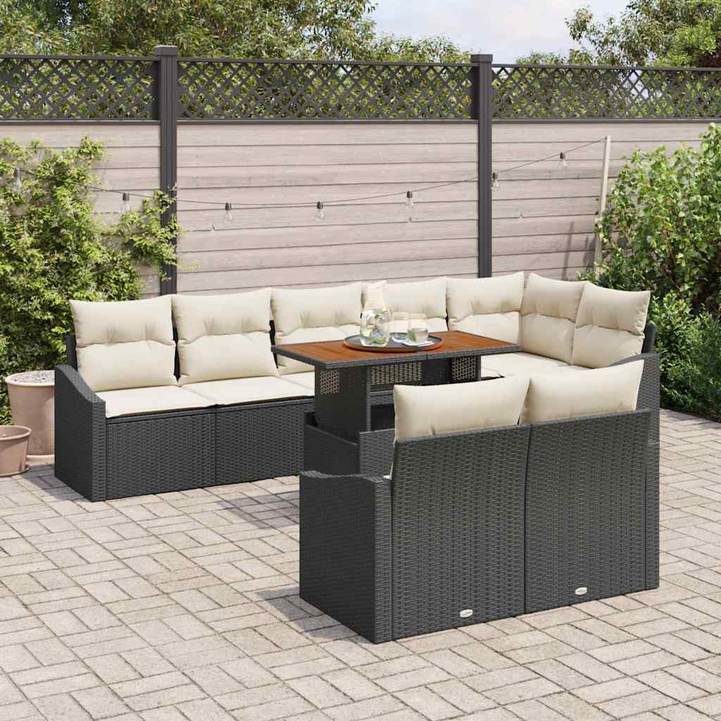 Garden Sofa Set with Storage 9 pcs Black Poly Rattan