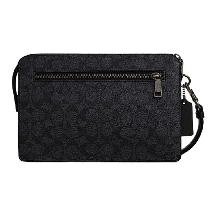 Coach 25 Brand Logo Zipper Closure Faux Leather Clutch Medium Men Clutch Charcoal CW168-QBMI5