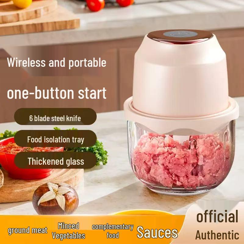 Fully Automatic Electric Garlic Masher & Food Processor for Baby Food & Small Meat Grinding Lotus Pink Glass Cup (4-blade)